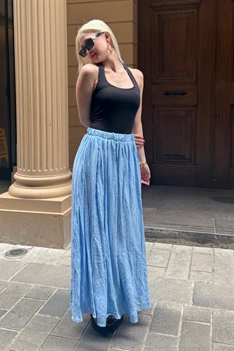 Bebe Mavisi Vual Kumaş Basic Kadın Uzun Boy Kadın Etek Mg2366