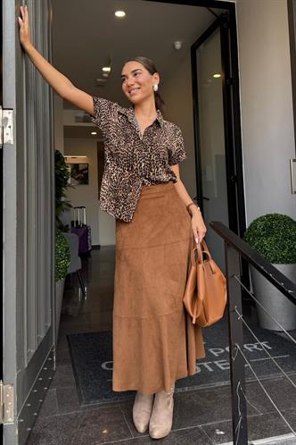 Kahverengi Süet Uzun Etek Mg2549