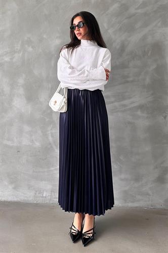 Lacivert Pileli Kadın Etek MG2318