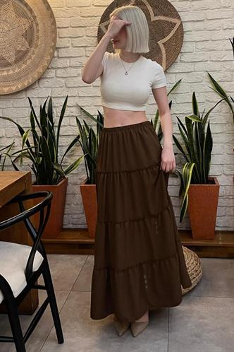 Acı Kahve Basic Pileli Kadın Uzun Etek