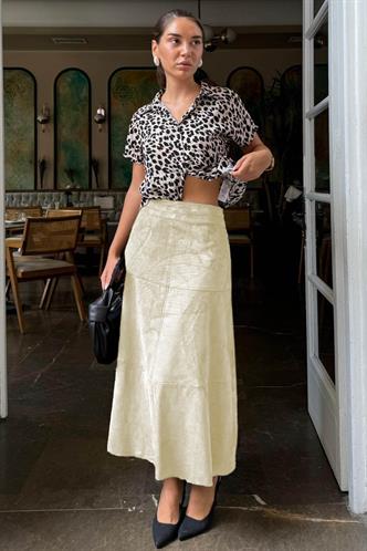 Taş Rengi Süet Uzun Etek Mg2549