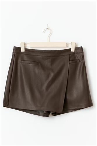 Kahverengi Kadın Deri Şort Etek Mg2521