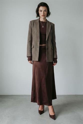 Acı Kahve Saten Midi Boy Şık Kadın Etek MG2637