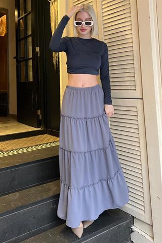 Füme Basic Pileli Kadın Uzun Etek