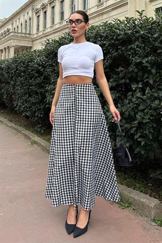 Siyah Pötikareli Midi Boy Kadın Etek Mg2360