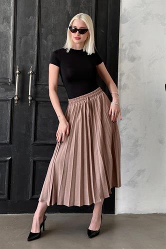 Camel Pileli Midi Boy Kadın Etek Mg2393