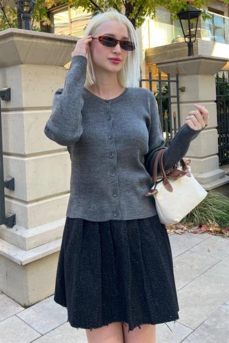 Siyah Ekose Desen Kadın Pileli Etek MG2248