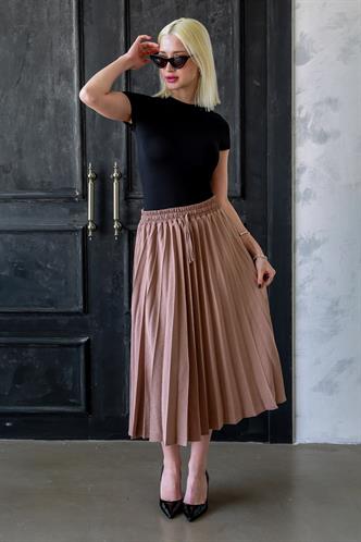 Camel Pileli Midi Boy Kadın Etek Mg2393