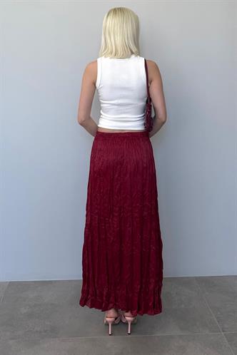 Bordo Kırışık Desen Kadın Saten Etek Mg2468