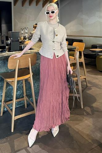 Kiremit Kırışık Desen Midi Boy Kadın Etek MG2266