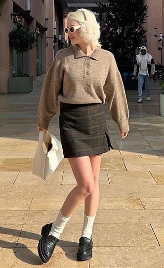 Haki  Ekoseli Kadın Şort Etek MG2316