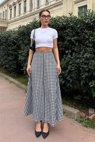 Siyah Pötikareli Midi Boy Kadın Etek Mg2360