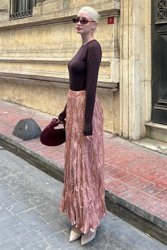 Parlak Lila Kırışık Desen Kadın Etek MG2290