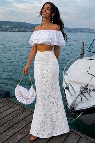 Beyaz Astarlı Dantel Etek MG2731