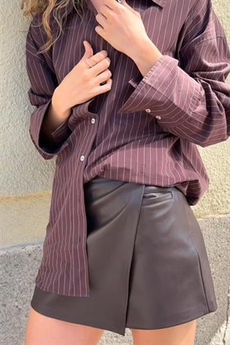 Kahverengi Kadın Deri Şort Etek Mg2521