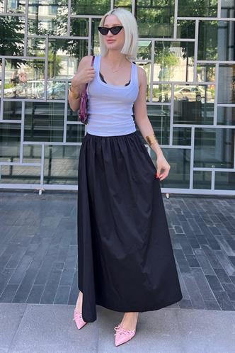 Siyah Basic Yırtmaçlı Midi Etek MG2092