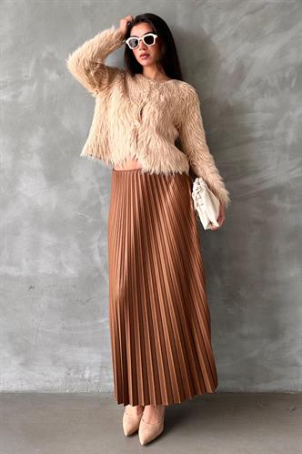 Kahverengi Pileli Kadın Etek MG2318