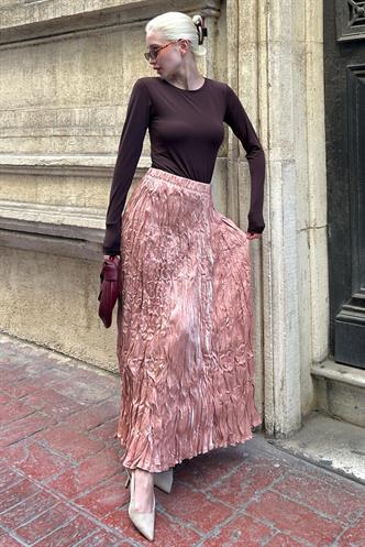 Parlak Lila Kırışık Desen Kadın Etek MG2290