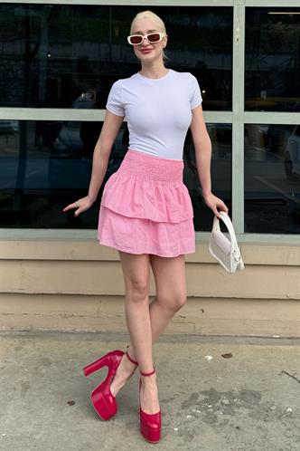 Madmext Pembe Mini Katlı Etek Mg2337