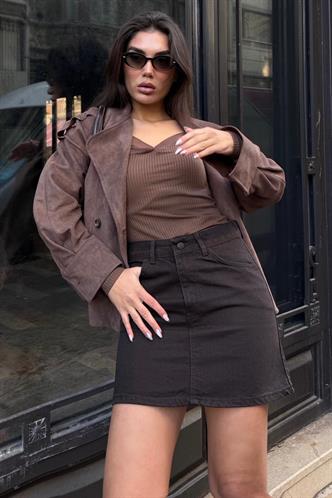 Kahverengi  Mini Jean Etek MG2099