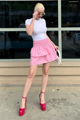 Madmext Pembe Mini Katlı Etek Mg2337