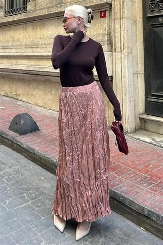 Parlak Lila Kırışık Desen Kadın Etek MG2290