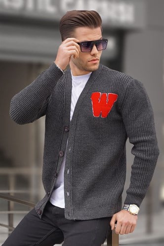 Füme Basic Nakışlı Örgülü Hırka T6313