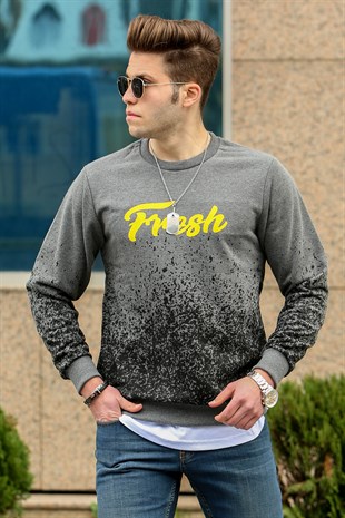 Füme Baskılı Bisiklet Yaka Sweatshirt 2791