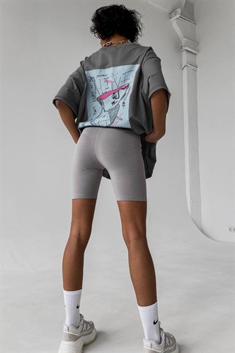 Füme Baskılı Oversize Tişört MG1491