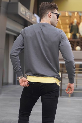 Füme Bisiklet Yaka Baskılı Sweatshirt 6013