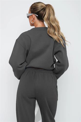 Füme  Bisiklet Yaka Baskılı Sweatshirt MG1904