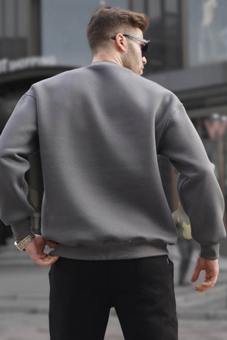 Smoke Gray Basic Crewneck Raised Oversize Sweatshirt 6048
