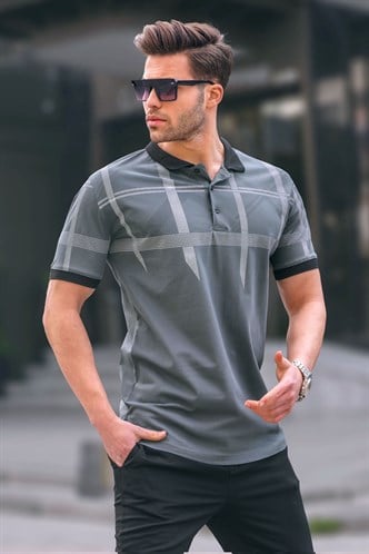 Füme Desenli Polo Yaka Erkek Tişört 6080