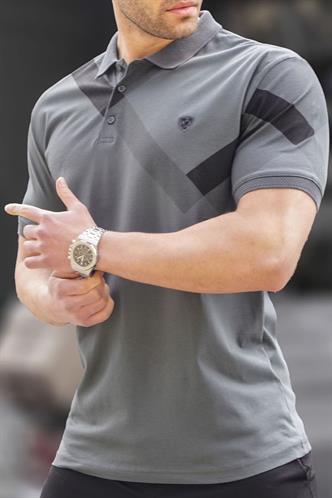 Füme Desenli Polo Yaka Erkek Tişört 6081