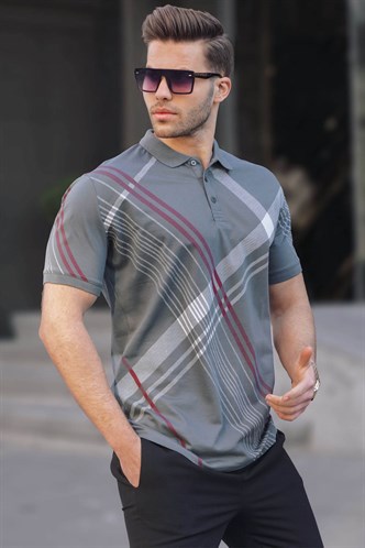 Füme Desenli Polo Yaka Erkek Tişört 6079
