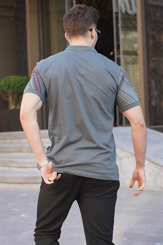 Füme Desenli Polo Yaka Erkek Tişört 6079