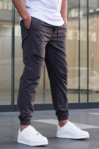 Füme Fermuar Detaylı Paraşüt Jogger Pantolon 