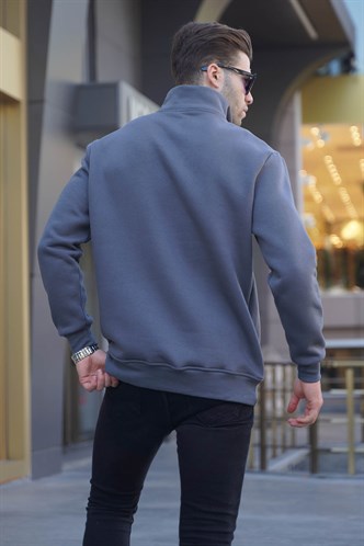 Füme Fermuar Yaka Nakışlı Sweatshirt 6028