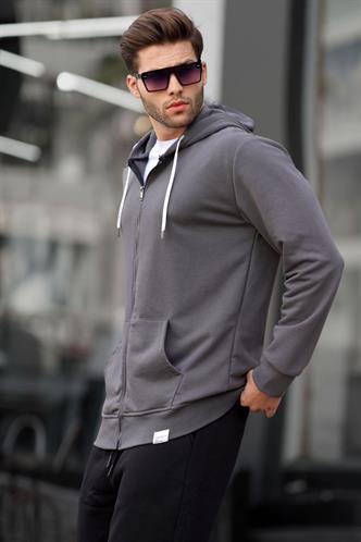 Füme Fermuarlı Kapüşonlu Sweatshirt 6161