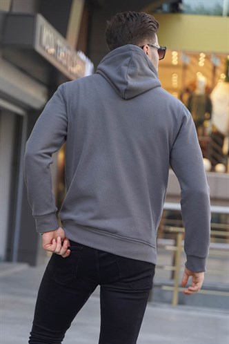 Füme Kapüşonlu Basic Sweatshirt 6014
