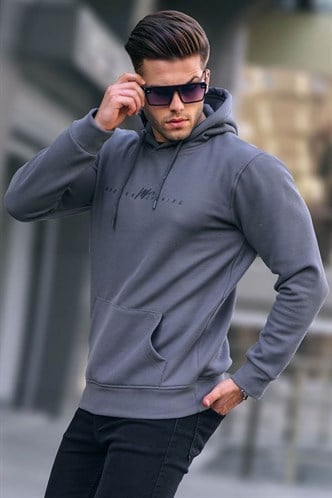 Füme Kapüşonlu Basic Sweatshirt 6014