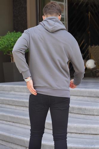 Füme Kapüşonlu Nakışlı Erkek Sweatshirt 6145