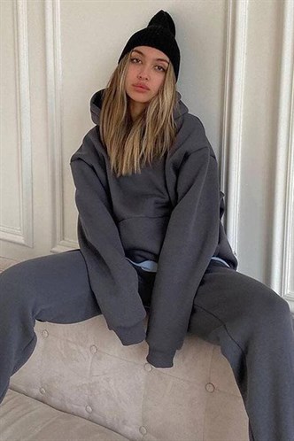 Smoke Gray Oversize Hoodie Tracksuit MG1609