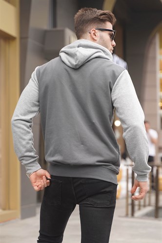 Füme Kapüşonlu Renk Bloklu Erkek Sweatshirt 6024