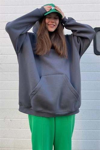 Smoke Gray Raised Oversize Hoodie Sweatshirt MG1566