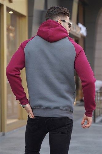 Füme Nakışlı Kapüşonlu Sweatshirt 6011