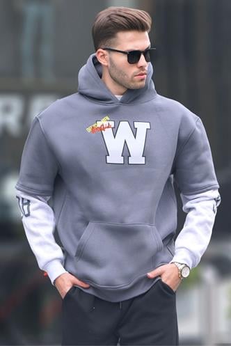 Füme Nakışlı Kapüşonlu Sweatshirt 6141