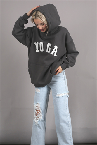 Smoke Gray Embroided Oversize Hoodie Sweatshirt MG1580