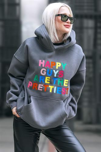 Füme Renkli Nakışlı Bisiklet Yaka Sweatshirt MG1574