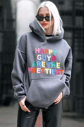 Füme Renkli Nakışlı Bisiklet Yaka Sweatshirt MG1574